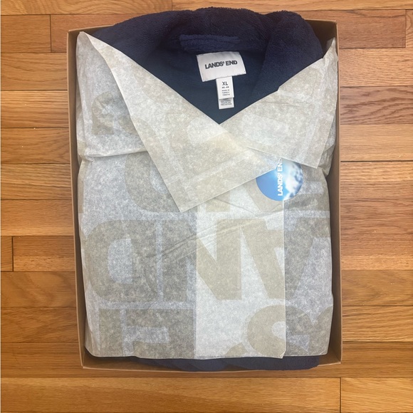 NWT Land’s End Men’s Full Length Turkish Terry Robe 100% cotton Size XL Blue - Picture 4 of 7